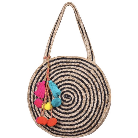 SOLD OUT🤩Raven Stripe Eco-Friendly Jute Round Bag - Picture 4 of 8
